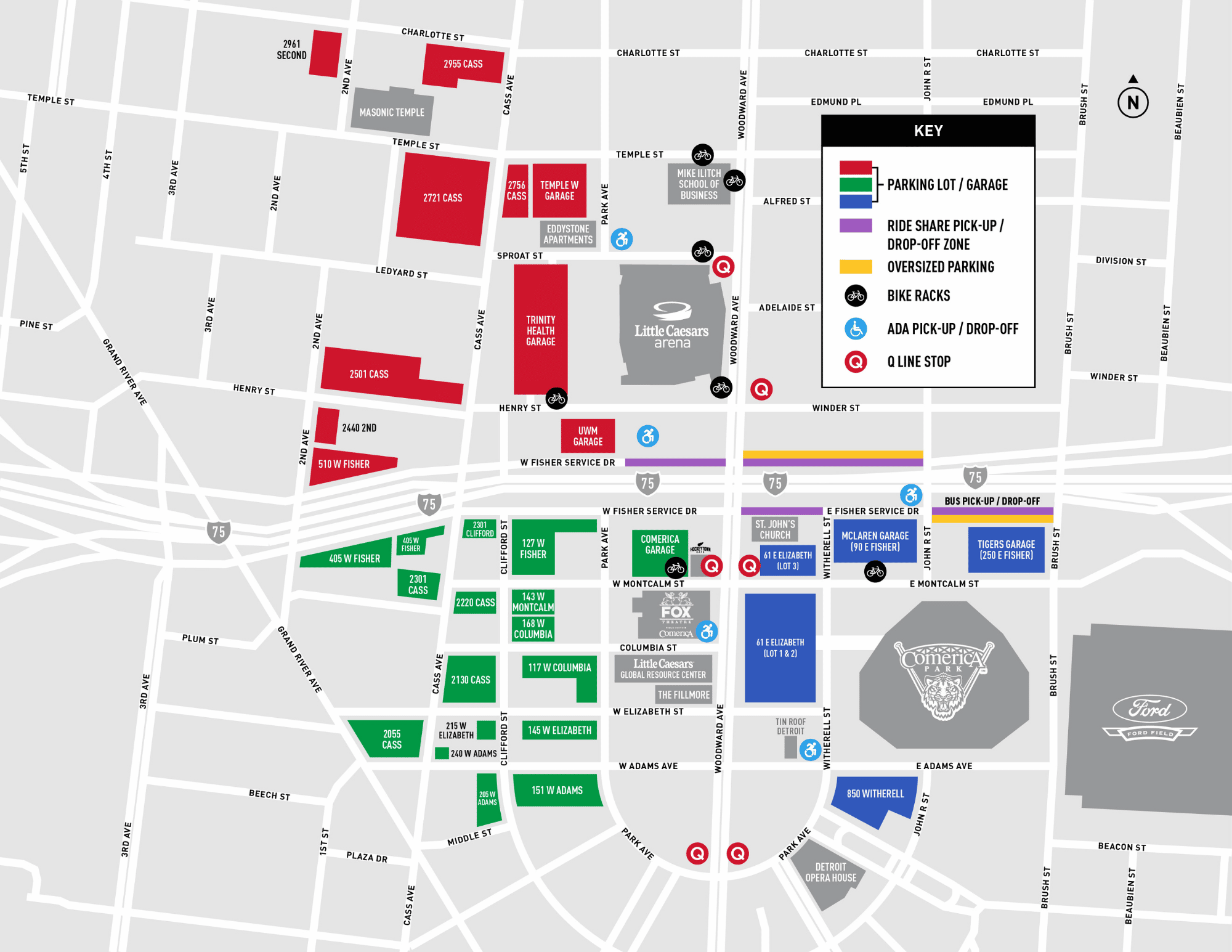313 Presents - The District Detroit Parking Map