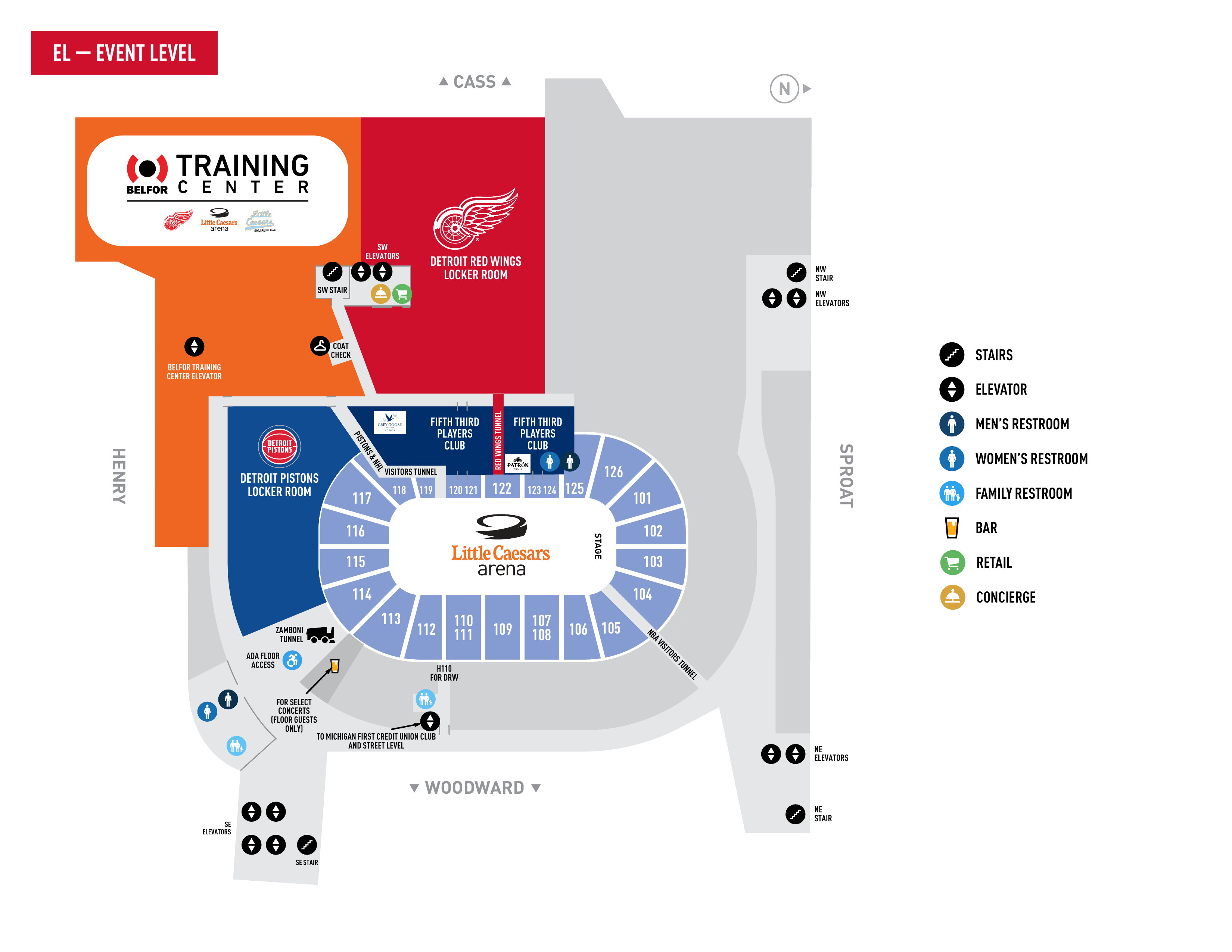 313 Presents - Little Caesars Arena Venue Map - Event Level