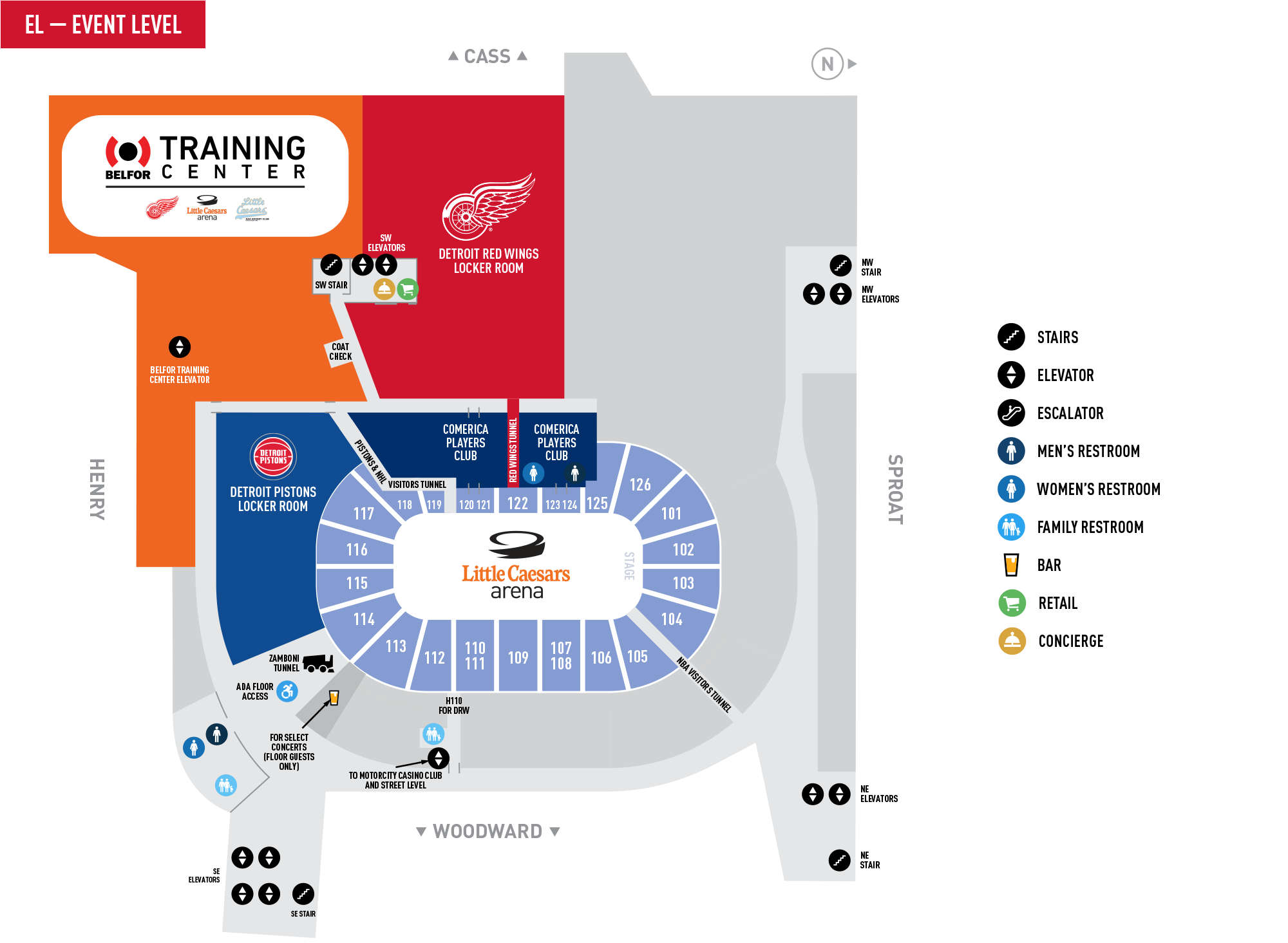 313 Presents - Little Caesars Arena Venue Map - Event Level