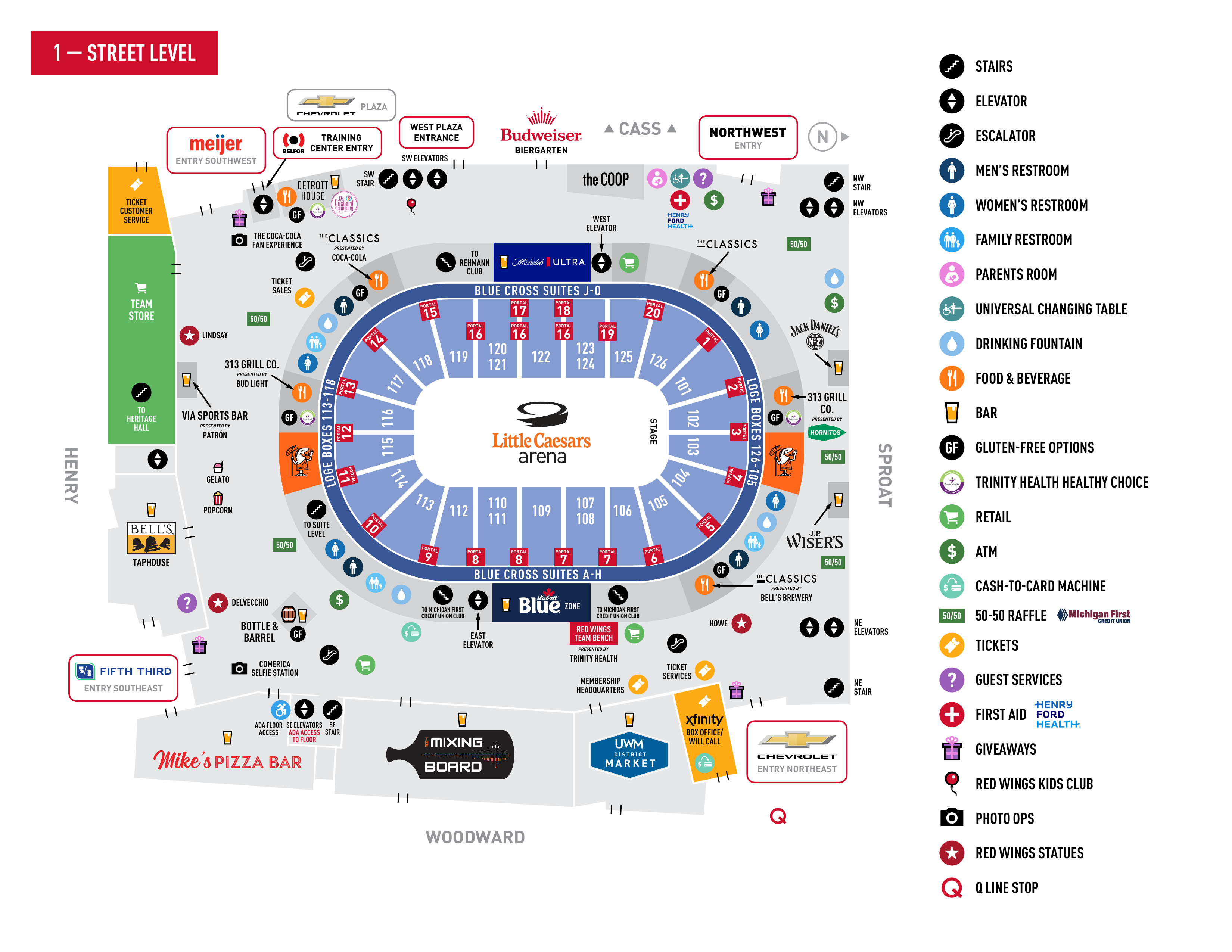 313 Presents - Little Caesars Arena Venue Maps - Street Level Concourse