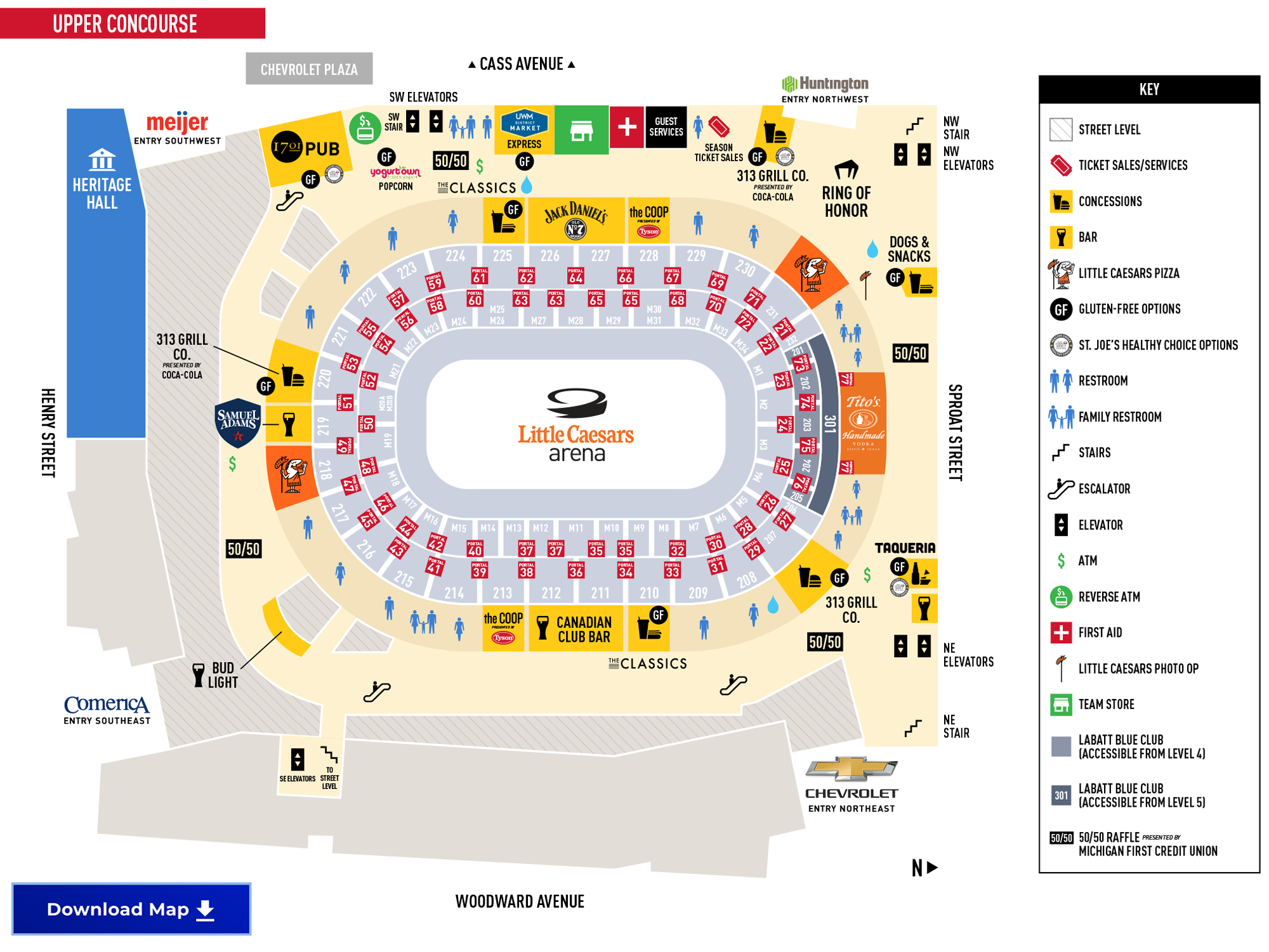 Little Caesars Arena - Upper Concourse Map