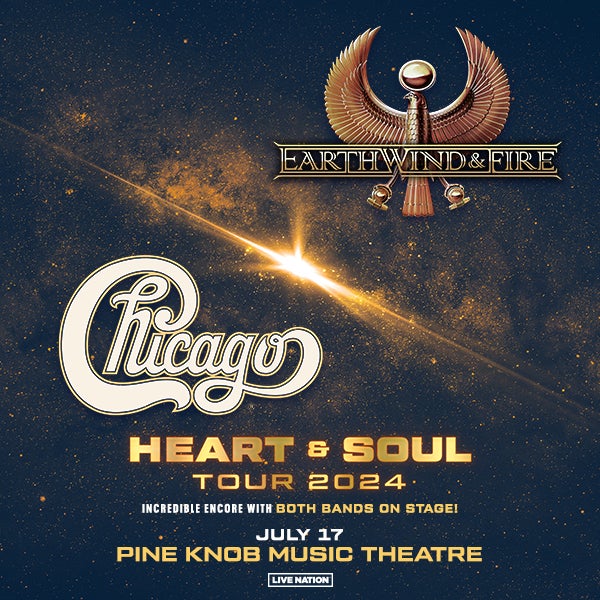More Info for Earth, Wind & Fire And Chicago Bring Legendary  Co-Headlining Heart & Soul 2024 North America Tour To Pine Knob Music Theatre July 17, 2024
