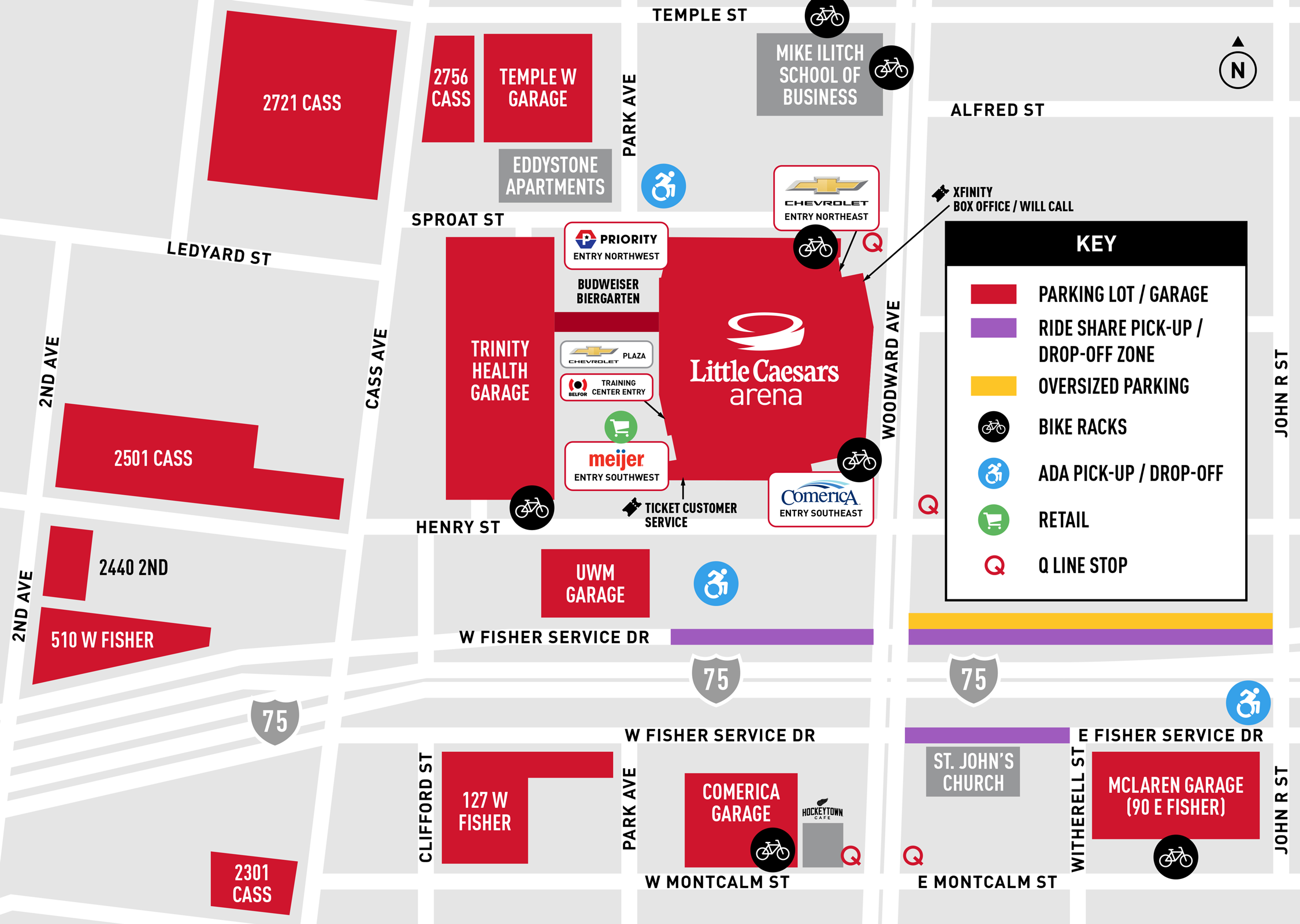 313 Presents - Little Caesars Arena Parking Map